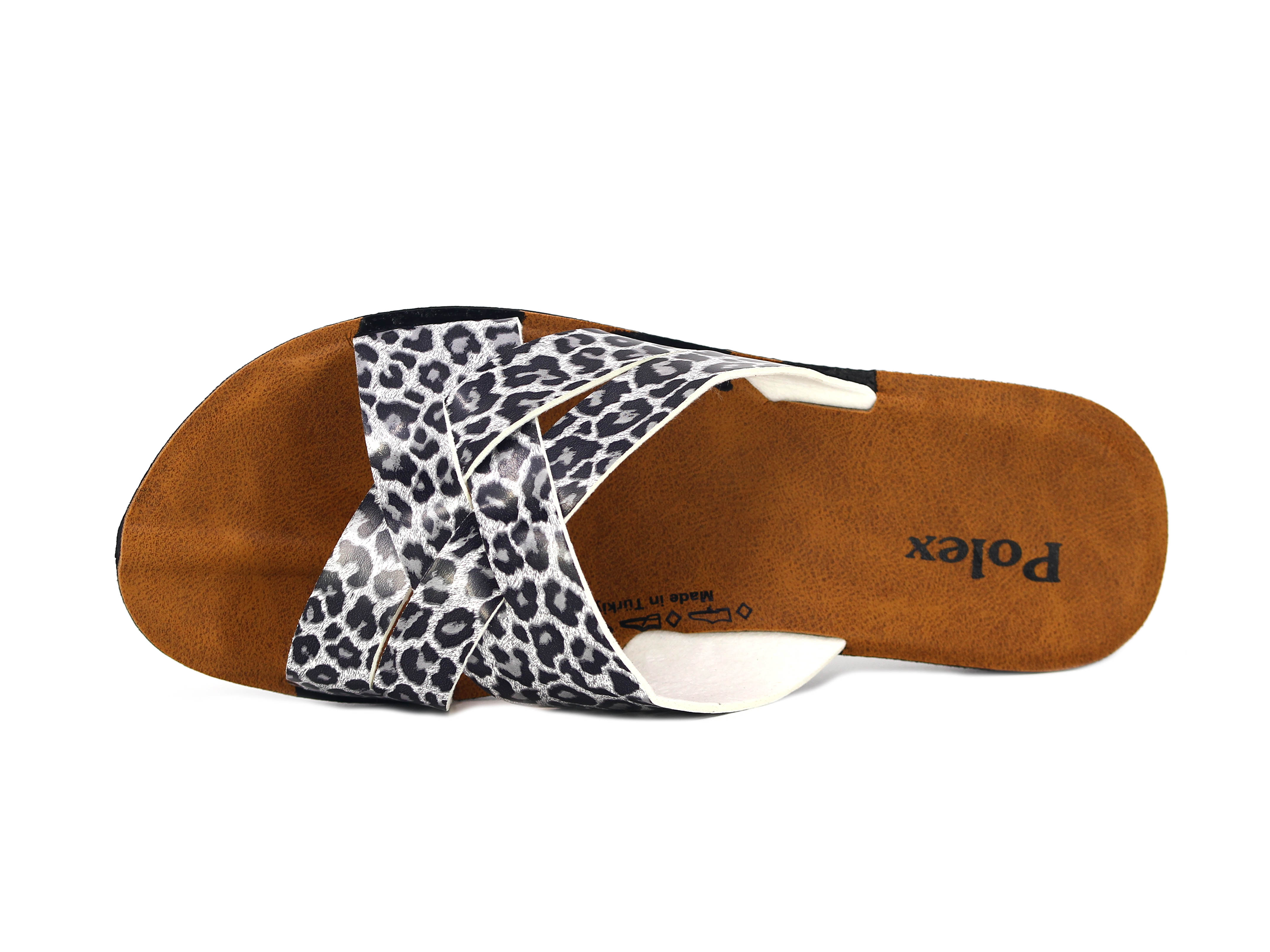Polex Zenne 5305-C Leopar Desen Çapraz İçten Geçmeli * Günlük Terlik - 2