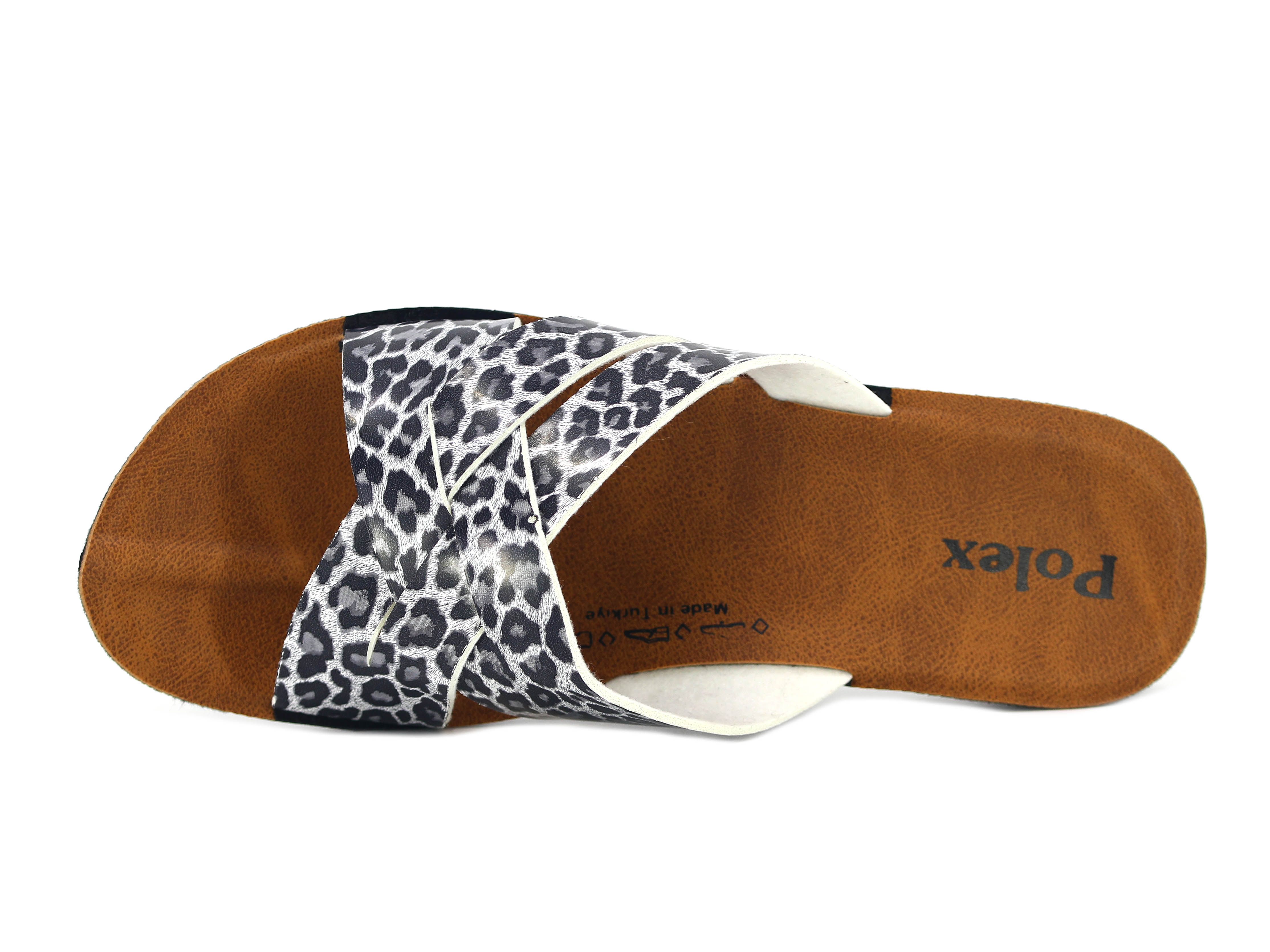 Polex Zenne 5305-C Leopar Desen Çapraz İçten Geçmeli * Günlük Terlik - 2