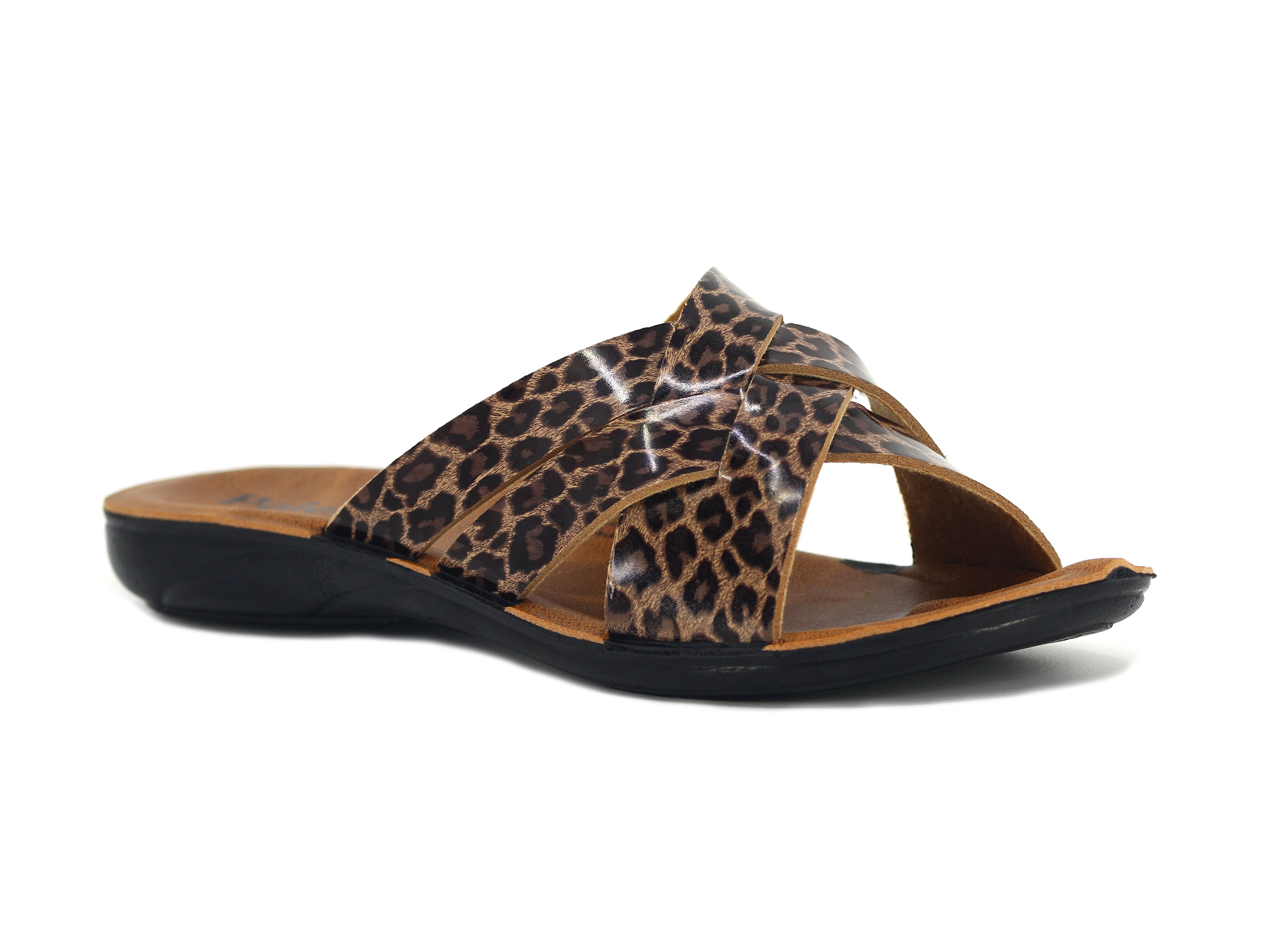 Polex Zenne 5305-C Leopar Desen Çapraz İçten Geçmeli * Günlük Terlik - 1