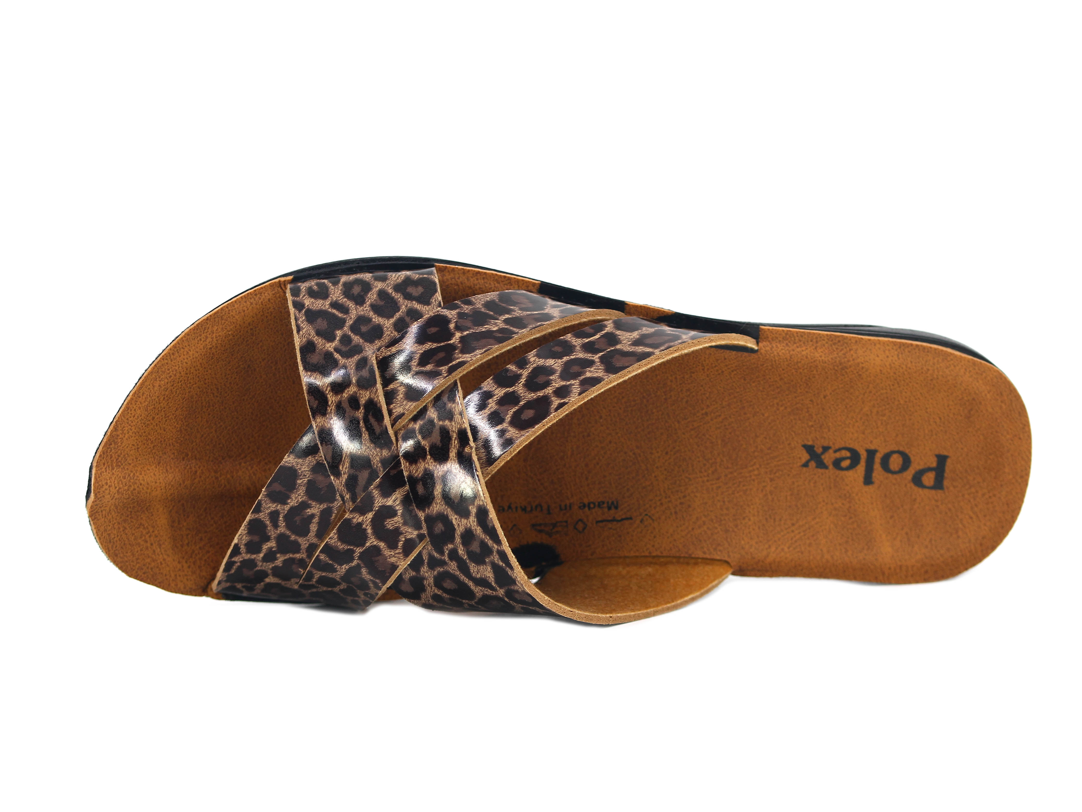 Polex Zenne 5305-C Leopar Desen Çapraz İçten Geçmeli * Günlük Terlik - 2