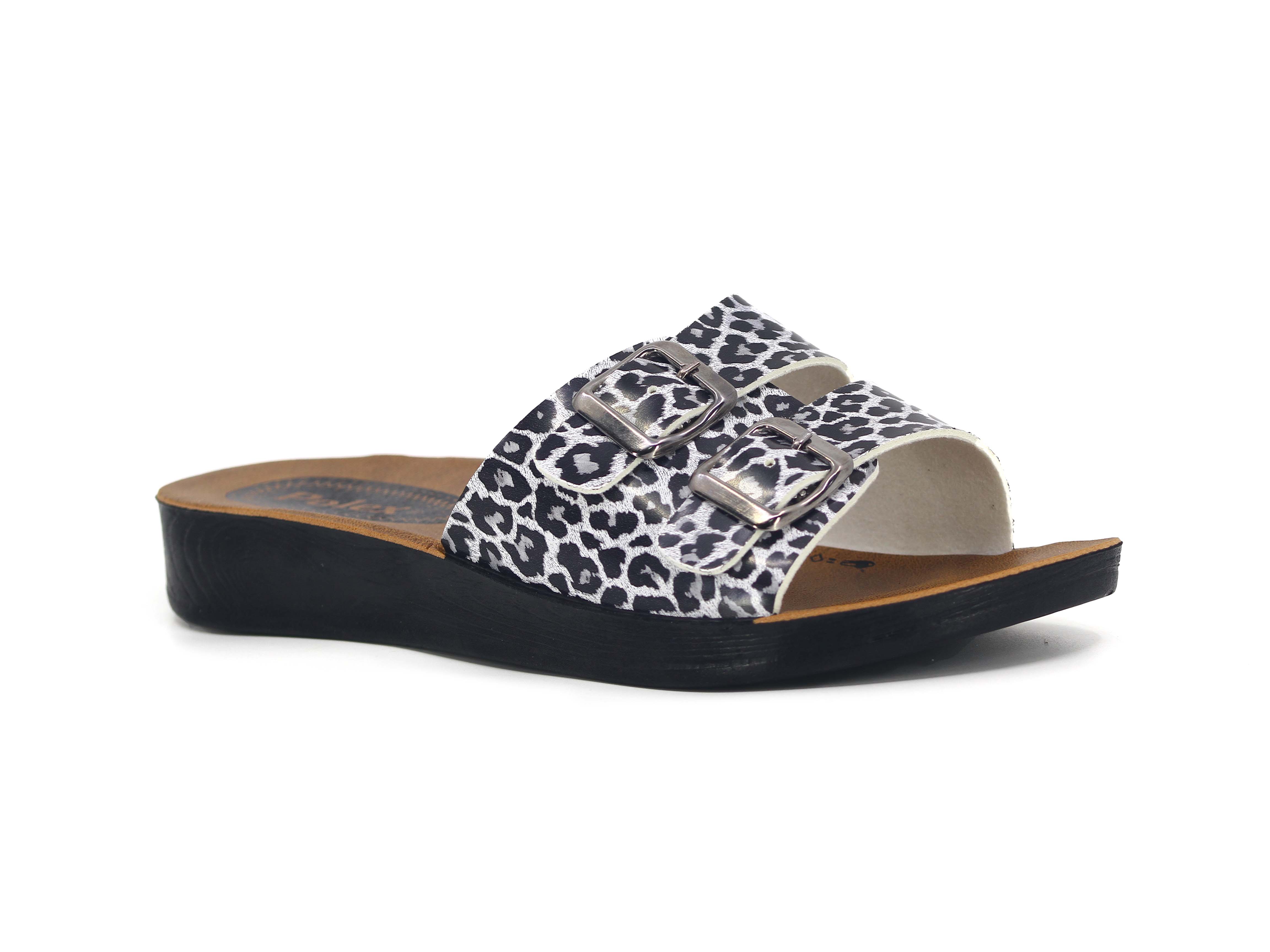 Polex Zenne 5055-C Leopar Desen Yeni Çift Toka * Günlük Terlik