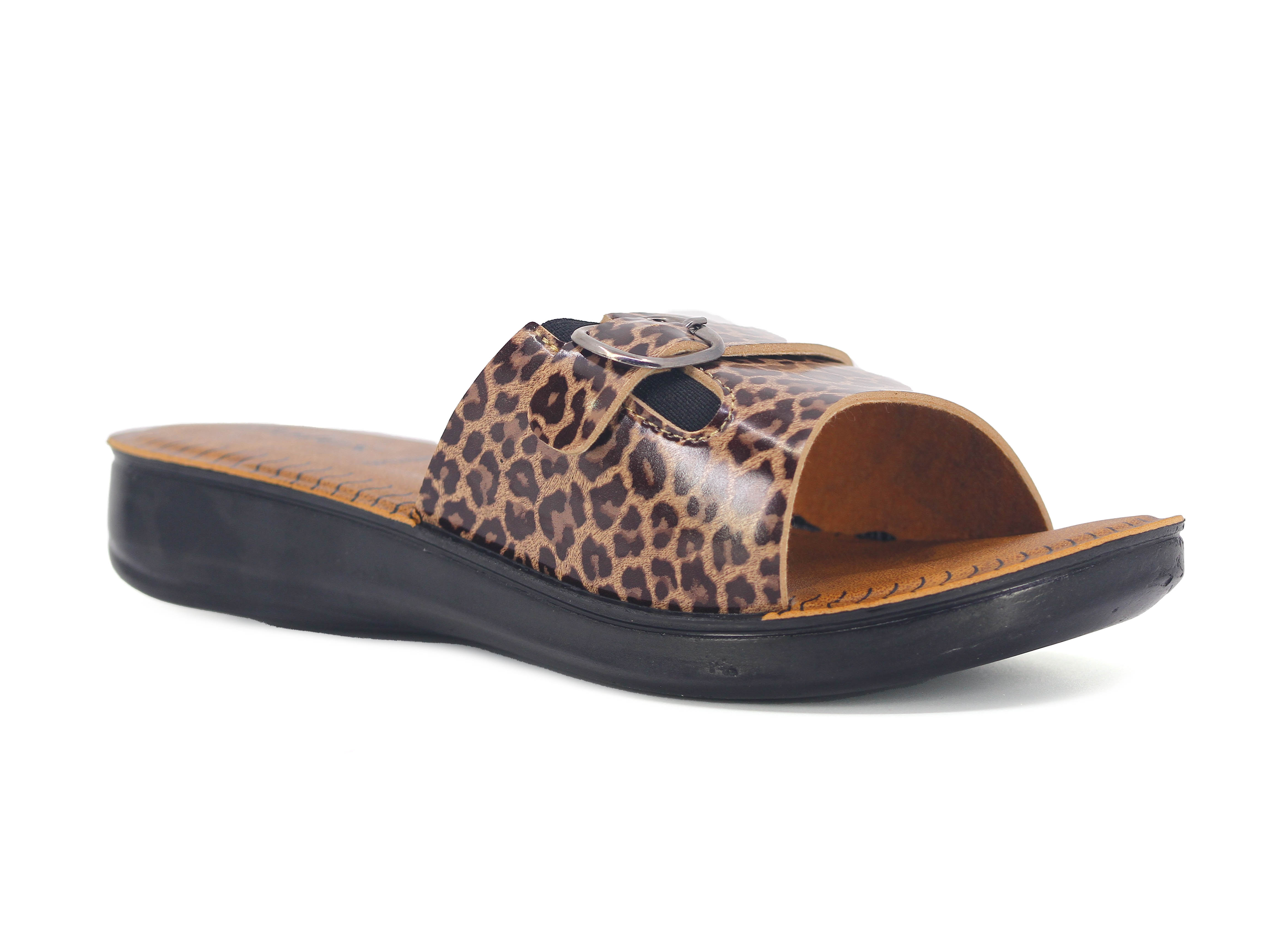 Polex Zenne 5859-C Leopar Desen Lastikli Tokalı Pedli * Günlük Terlik - 1