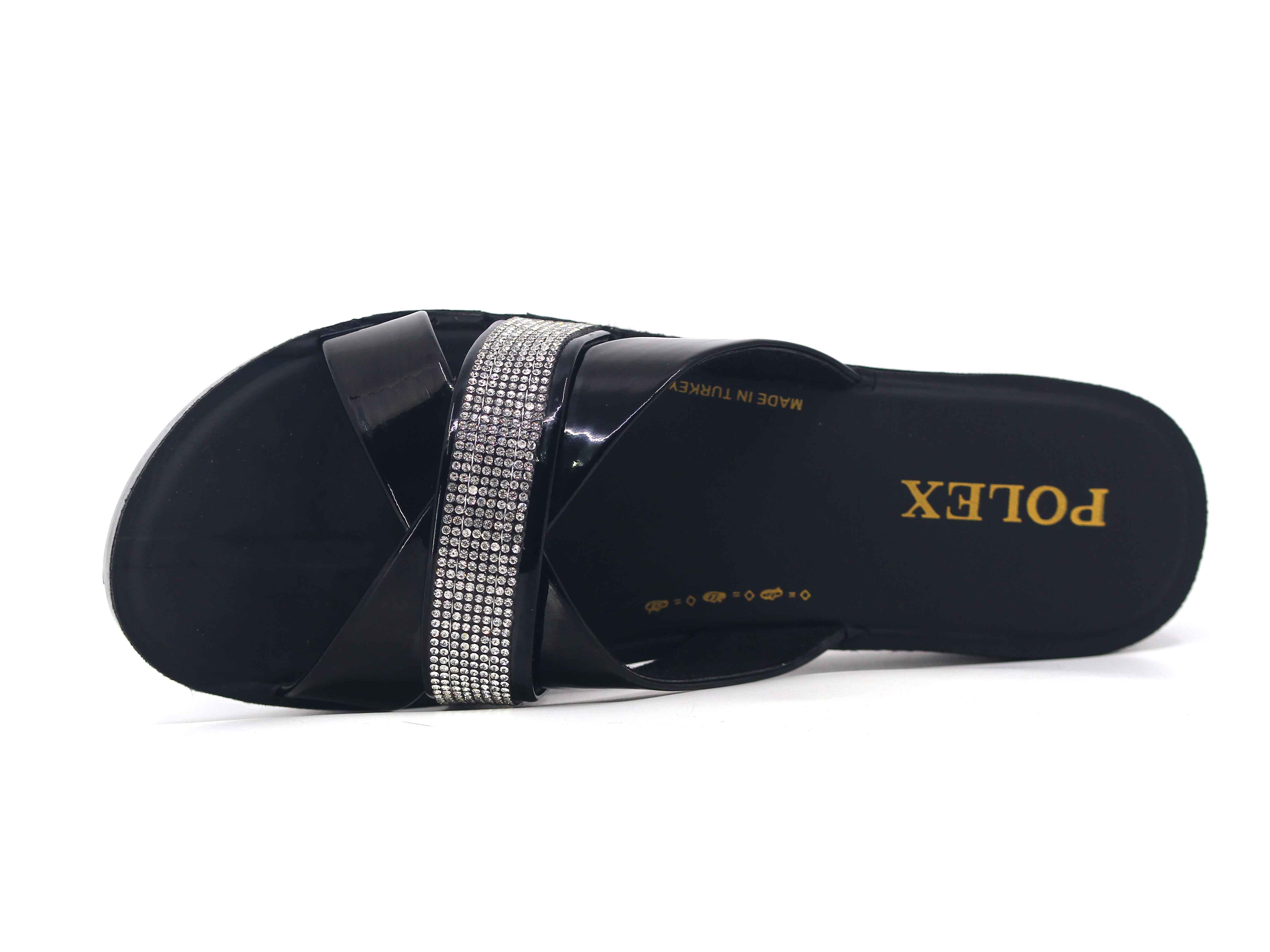 Polex Zenne 654 Taşlı Çapraz Düz Şeritli Ayna Bantlı Günlük Terlik - 2