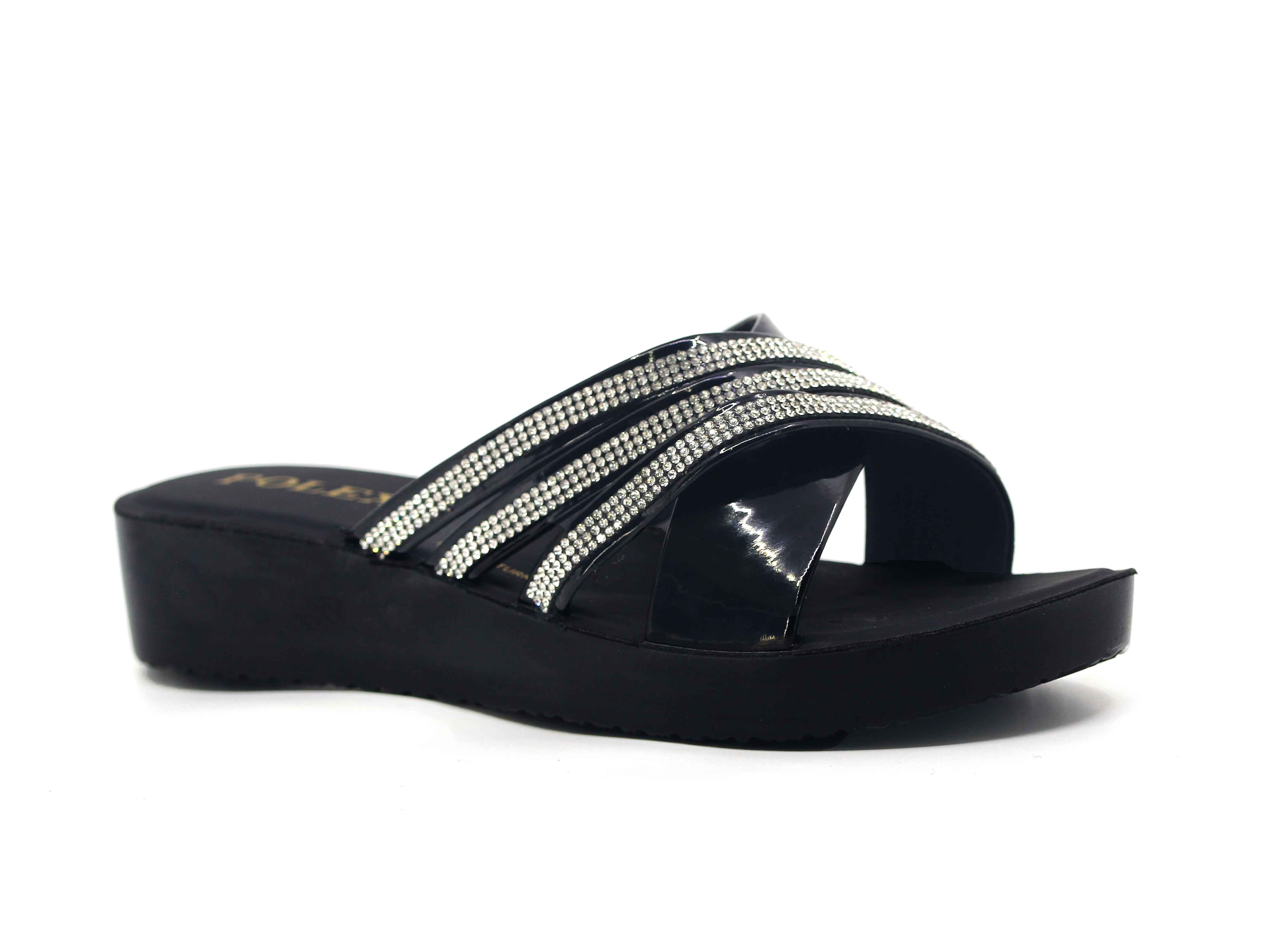 Polex Zenne 632 Çapraz Üç Şerit Taşlı Ayna Bantlı Günlük Terlik - 1