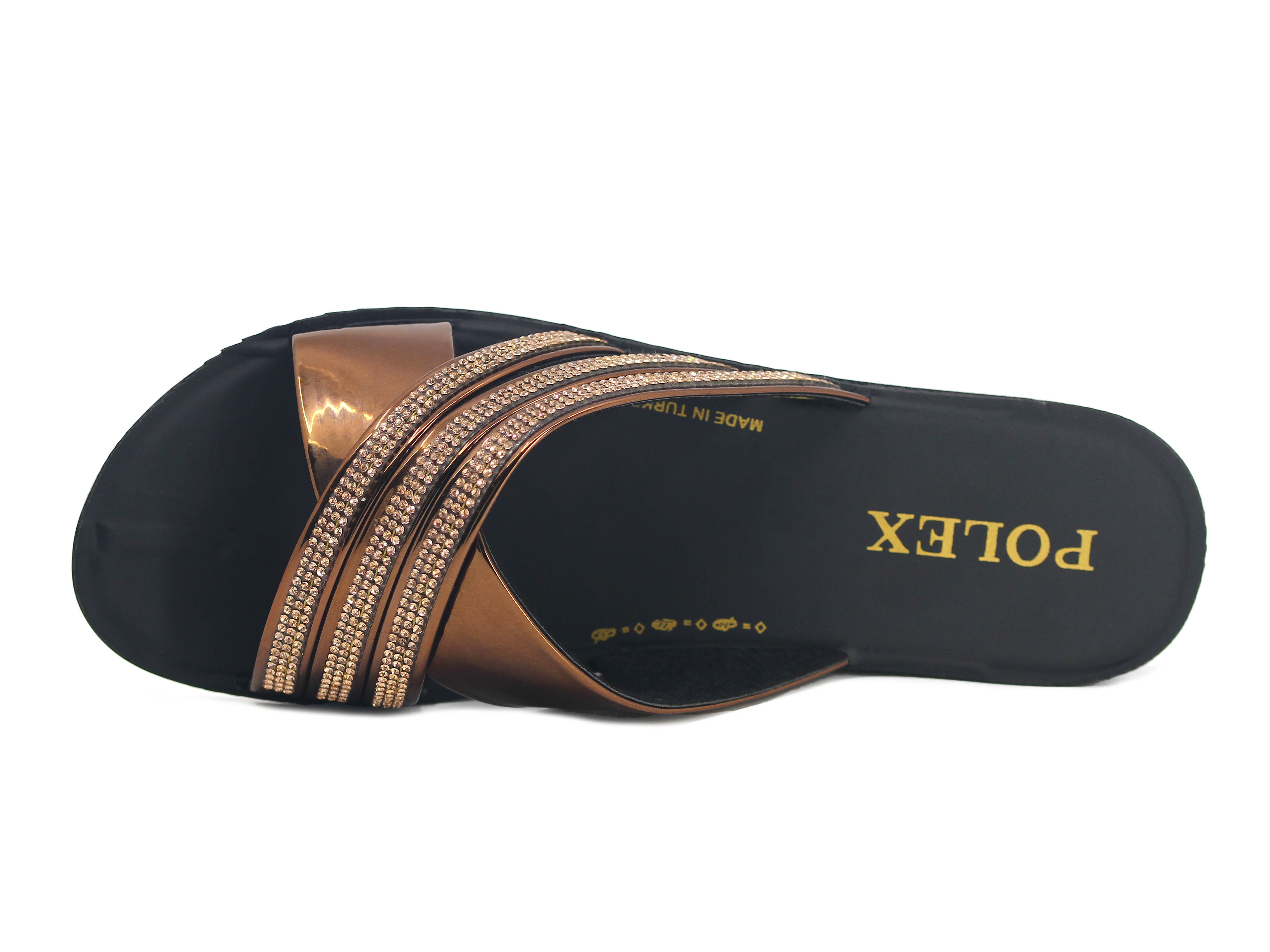 Polex Zenne 632 Çapraz Üç Şerit Taşlı Ayna Bantlı Günlük Terlik - 2