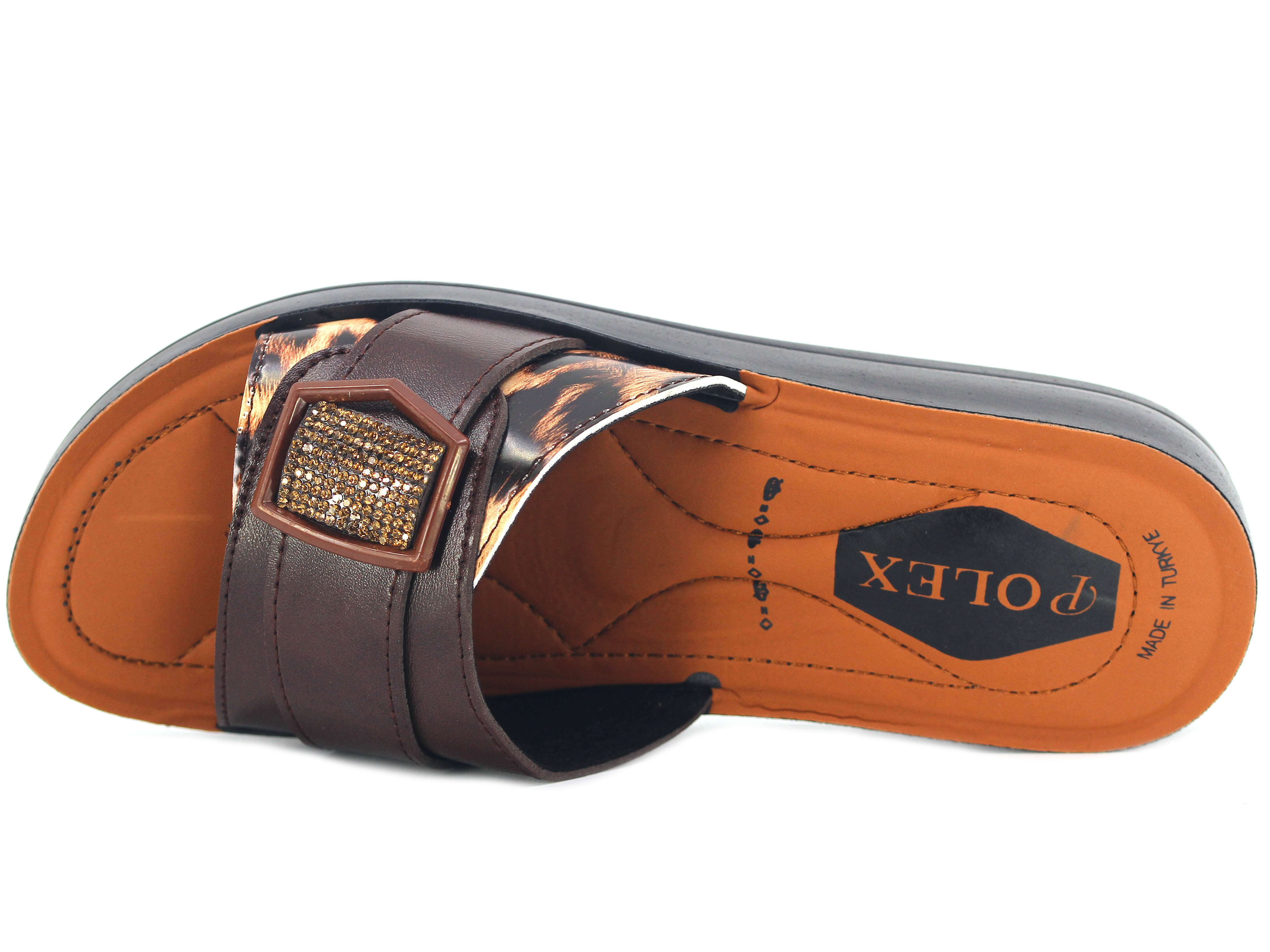 Polex Zenne 537 Leopar Desen Tokalı Taşlı Pedli Günlük Terlik - 2