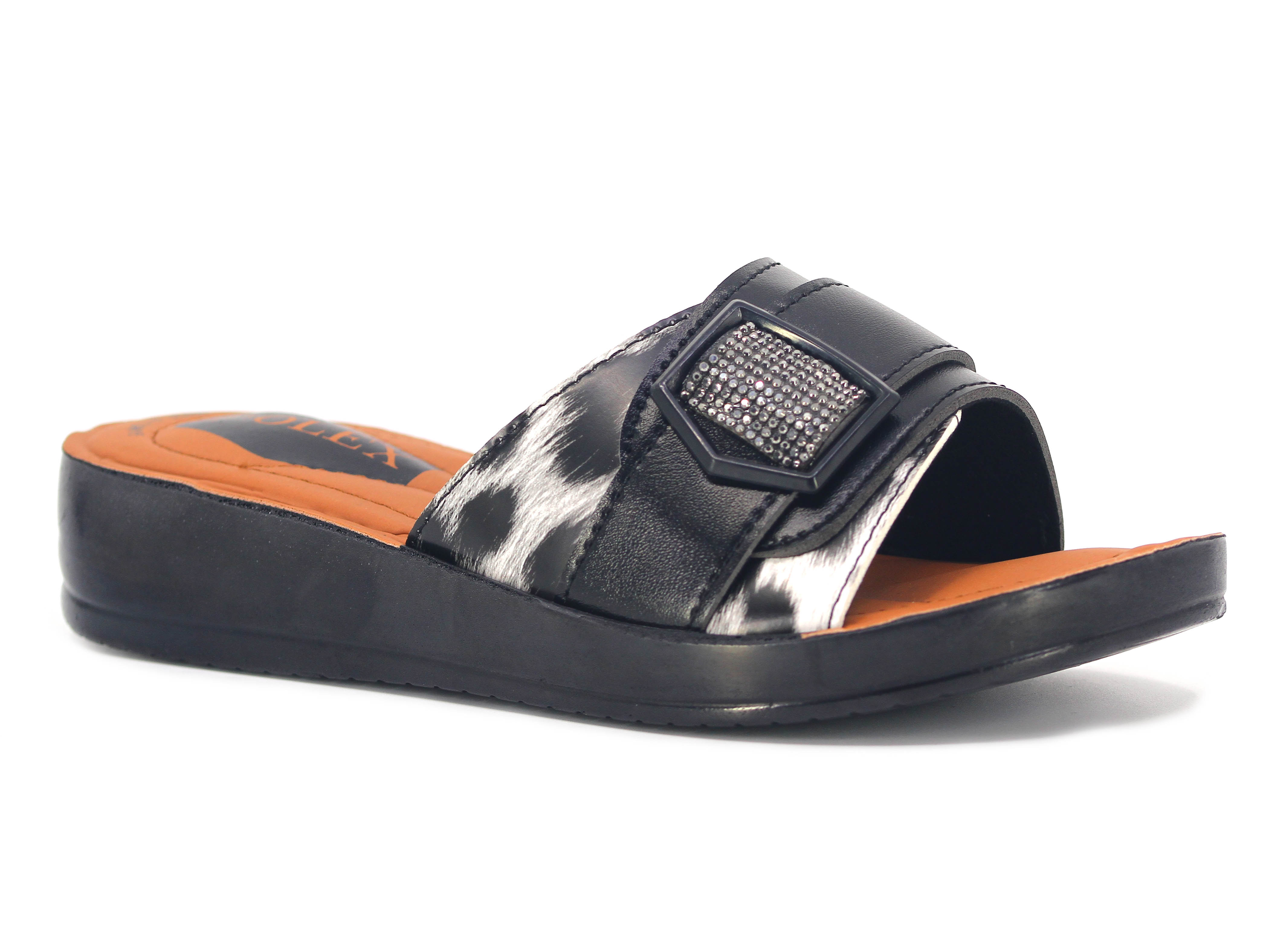 Polex Zenne 537 Leopar Desen Tokalı Taşlı Pedli Günlük Terlik