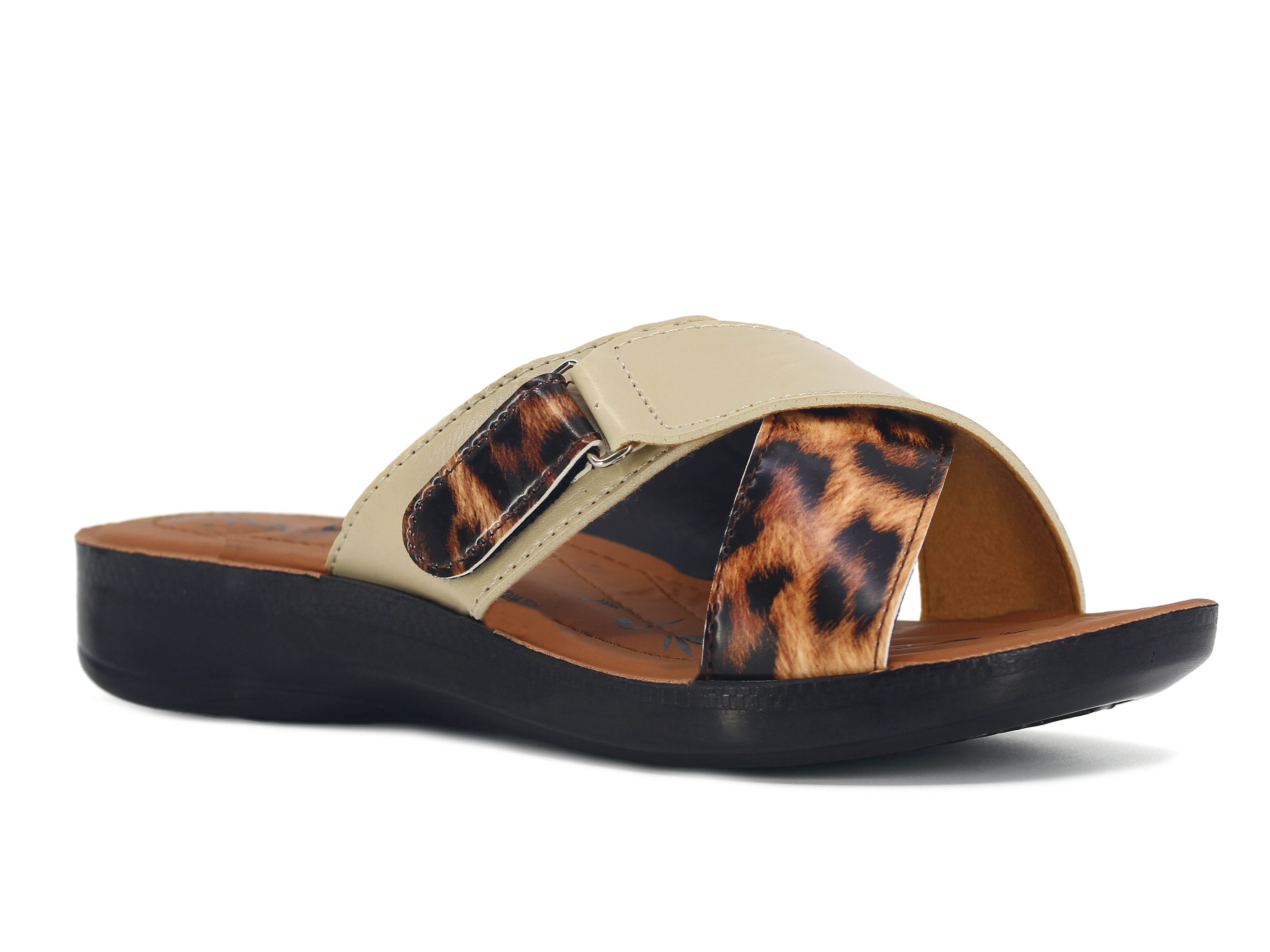 Polex Zenne 608 Leopar Desen Çapraz Cırtlı Pedli Günlük Terlik